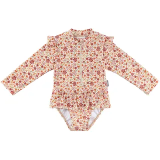 Sterntaler Badeanzug Blumen – UV-Schutz 50+ Schwimmanzug Mädchen Langarm – Baby Badeanzug mit Volants und Blumenprint – Bademode mit Windeleinsatz bis Größe 86/92 – Ecru, Größe 104