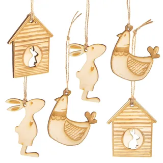 Logbuch-Verlag 6 Osteranhänger Ostern Deko zum Aufhängen Natur Osterdeko 9 cm Huhn Hase