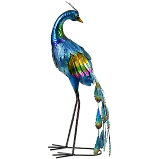 Outsunny Gartenstatue Pfau, 59 cm Gartenfigur, Skulptur für Balkon, Terrasse , Blau , Metall , 25x59x29 cm , Dekoration, Dekofiguren & Skulpturen, Skulpturen