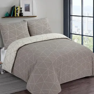 Vision Hugo Wendebettbezug, Beige, Bettbezug (240 x 220 cm) mit 2 passenden Kissenbezügen (65 x 65 cm), 100 % Baumwolle