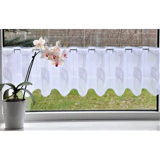 Scheibengardine STICKEREIEN PLAUEN "Blätter" Gr. 20, weiß, B:210cm H:120cm, Polyester, Gardinen, Scheibengardine