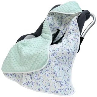 Baby Einschlagdecke für Babyschale 90x90cm Doppelseitig Gesteppte 100% Baumwolle Baby Decke für Kinderwagen Buggy Autositz (Blätter)