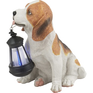 Solarleuchte Garten für Außen Hund mit Laterne Solarlampe Gartenlampen Solar Gartendeko (Dekoleuchte, LED, Höhe 26 cm, Braun Weiß, inklusive Leuchtmittel)