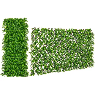 COSTWAY Künstliche Efeu Garten Sichtschutz 180x90cm, Pflanzenwand Hecken mit Eukalyptus-Blättern, Zaun für Gartenhecken, Weidengeflecht Grün - Grün