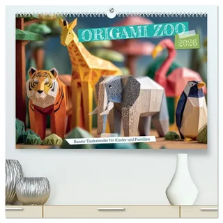 Origami Zoo - Bunter Tierkalender für Kinder und Familien (hochwertiger Premium Wandkalender 2026 DIN A2 quer), Kunstdruck in Hochglanz: Farbenfrohe ... im Kinderzimmer oder Zuhause (CALVENDO Tiere)