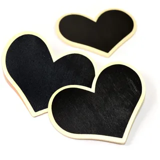 Frau WunderVoll® 12 TAFELN AUS Holz, Herz, 9 cm (H) x 10 cm (B) / zum Beschriften, Kreidetafeln, Tafeln klein, mini Tafeln, Wegweiser, Hochzeit, Tischkarten, Memo, Message, Tischdeko
