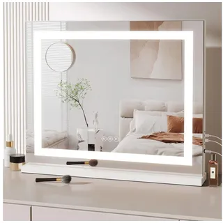 mursche ZMH Schminkspiegel Beleuchtung - 50x40cm Dimmbare LED 3 Farblichtmodi, 5 Facher Vergrößerung Spiegel, USB Anschluss für Schlafzimmer
