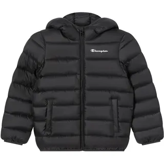 CHAMPION Gepolsterte Damenjacke mit Kapuze, leichtes Nylon, wasserabweisendes, glänzendes Finish, taillierte Silhouette, Reißverschlusstaschen und Frontverschluss, Schwarz, M