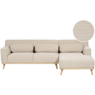 Beliani 3-Sitzer-Ecksofa Cord hellbeige rechtsseitig Simos , Beige, Hellbraun , Textil , 264x159 cm , Wohnzimmer, Sofas & Couches, Wohnlandschaften, Ecksofas