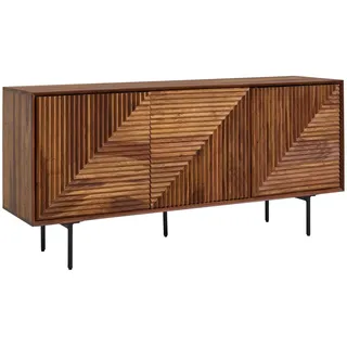 WOHNLING Sideboard 148x72x40 cm Sheesham Massivholz / Metall Anrichte Kommode mit drei Türen Kommodenschrank Holz Modern Standschrank Wohnzimmer - Braun