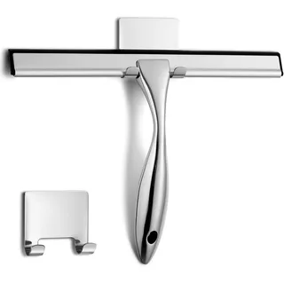 NETANY Duschabzieher 25,4 cm Silber Abzieher Allzweckabzieher aus Edelstahl für Badezimmer, Duschtüren, Spiegel, Fliesen und Autofenster - 100% streifenfrei