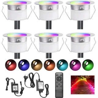 6er WIFI RGB Led Bodeneinbauleuchten Arbeitet mit Alexa,RGB LED Einbaustrahler DC12V Ø30mm 0.6W LED Boden WiFi Wireless Smart Phone