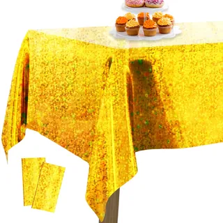 PartyWoo Folientischdecke Gold, 2 STÜCK Irisierende Tischdecke mit Punkten, 137 x 274 cm/ 54 x 108 Zoll Rechteckige Tischdecke Abwaschbar für 6 bis 8 Fuß Tisch, Tischdecke für Geburtstag, Hochzeit
