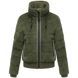 Navahoo Plüschjacke "Plüschjacke Schneepuder 14" ohne Kapuze warme Damen Teddyjacke für den Winter, olive leaf