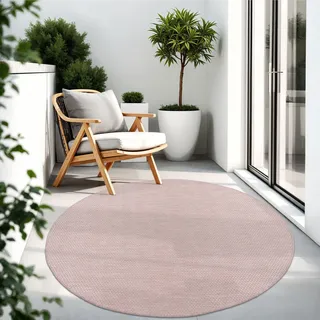 TT Home Teppich Für Outdoor Wetterfest Küchenteppich Balkon Terrasse Unifarbenes Design Modern Größe 80 cm Rund - Rosa