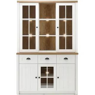 Furn.Design Buffetschrank weiß Pinie, Eiche hell Landhaus, Buffet 130 x 198 cm , Weiß, Eichefarben , Holzwerkstoff , Nachbildung,Pinie , 130x198x43 cm , FSC 100% , Esszimmer, Anrichten, Buffetschränke