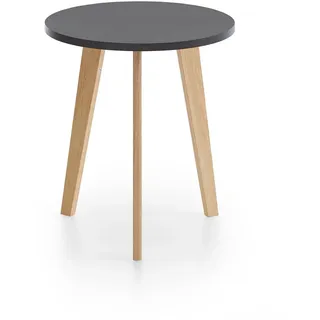 xonox.home – Runder Couchtisch 50x46x50 cm in Schwarz und Pinienholz – Wohnzimmertisch mit 3 Massivholzfüßen und schwarzer MDF Tischplatte – Skandinavisch, elegant, geradlinig & stabil