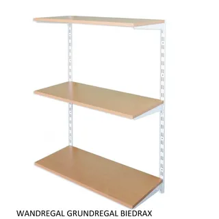 Biedrax Wandregal - Grundregal 35 x 80 x 100 cm, Farbe weiss - 3 Fachboden Buche