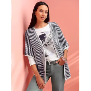 Strickjacke HEINE, Damen, Gr. 40/42, bunt (marine, ecru, gestreift), 50% Viskose, 28% Polyester, 22% Polyamid, gemustert, gestreift, Strickjacken Strickjacke