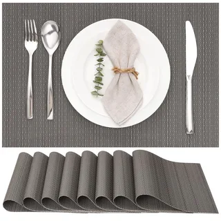 Myir JUN Tischsets abwaschbar Tischsets Platzsets abwaschbar Platzdeckchen | Gewebte Platzset 8er Set rutschfest hitzebeständig Vinyl für Küche Speisetisch Hotel Platz-Matten 30x43.5cm (Grau)