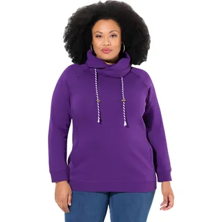 Ulla Popken Damen Sweatshirt, weiter Stehkragen, Taschen, Raglan-Langarm, lila, 54/56