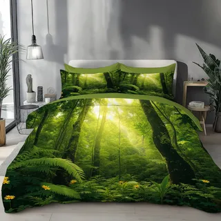 DLERFLOVR Bettwäsche 135x200cm Bettwäsche-Sets Tief im Wald Bettbezug 2teilig mit Kissenbezüge, Wendebettwäsche Bedding Tropische Pflanzen mit Reißverschluss