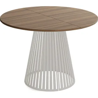 Esstisch Rund Ausziehbar mit Lamellen im Loft-Stil – 120 bis 200 cm – Industrieller Tisch mit Kaschmir Metallbeinen, Platzsparend für Wohnzimmer oder Esszimmer – Walnuss Braun - Braun