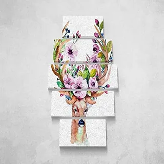 Homemania HM205PKNV-156 5-teiliges Wandbild mit Tiermotiven für Wohnzimmer, aus Polyester, Holz, 100 x 3 x 60 cm, mehrfarbig