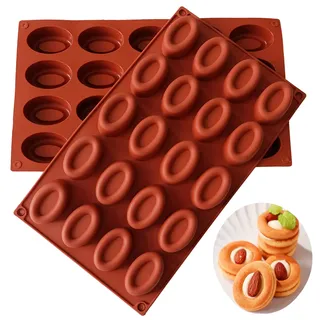 Bustlwor 2 Stück Mini Gugelhupfformen, Silikonbackform, Silikon Gugelhupf Kuchenform Klein, für Diy Backen Muffins Cupcakes Brownies Kuchen Pudding (Braun, 20 Löcher)
