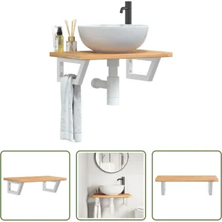 The Living Store Waschtischplatte mit Halterung Stahl und Massivholz Eiche - Braun