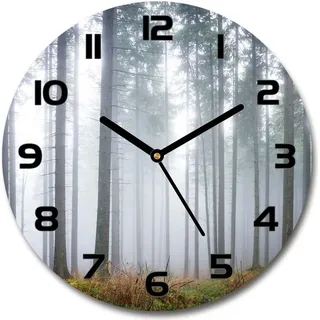 Wanduhr aus Glas 30fi Glasbild Glasuhr Gehärtetes Glas - schwarze-zeiger - Fog in the forest - Grau