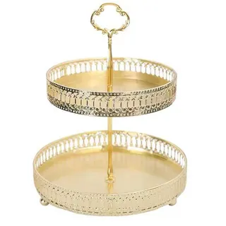 Obst Etagere 2 Etagen Gold Serviertablett Runde Servierplatte Multifunktionaler Dekorative Tablett für Snacks, Nüsse, Süßigkeiten, Desserts, Tischdekoration (Ausgehöhlte