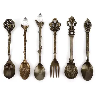 6 Stück/Set Vintage geschnitzte Kaffeelöffel Teelöffel Retro Zinklegierung Dessert Couchtisch Geschirr Löffel Besteck Küche(Grüne Bronze)