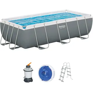 Power Steel Frame Pool Set 404 x 201 x 100 cm eckig grau inkl. Sandfilteranlage 56442