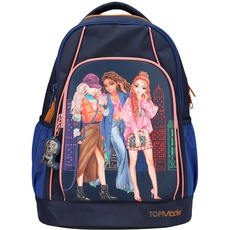 Bild TOPModel City Girls - Schulrucksack in Dunkelblau mit Model-Motiv, Schultasche mit verstellbaren Trägern und Anhänger
