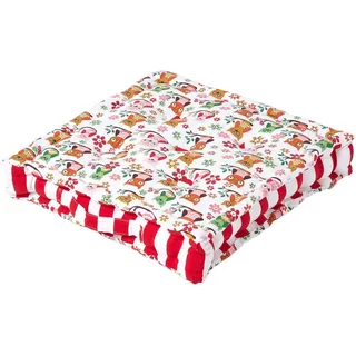 Homescapes Sitzkissen Eulen rot 50/50/10 cm , Rot , Textil , Tiere , Füllung: Polyester , Quadratisch , 50x10x50 cm , Oeko-Tex® Standard 100 , Heimtextilien, Wohntextilien, Kissen