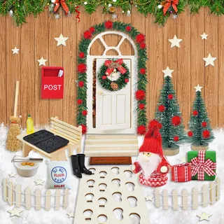 70 Stück Miniatur Wichtel Zubehör Weihnachten Set, Wichteltür Zubehör Komplettset Weihnachtswichtel Zubehör Wichtelhaus Wichteltüren Komplett, Holz Weihnachtsdeko Wichtel Tür Haus Feentür Figuren