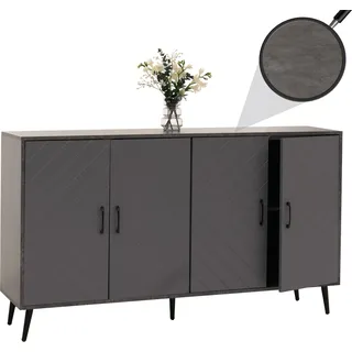 Sideboard HWC-N89, Kommode Schrank Highboard Anrichte, Fischgrätenmuster Melamin Holz, 88x150x40cm Marmor-Optik grau - Grau