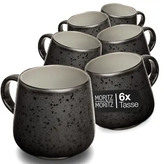 Moritz & Moritz SOLID UNI Tassenset 6 Personen Grau - Modernes Steinzeug Tassen Set - Mikrowellen- & Spülmaschinenfest - Tassen mit Henkel für Kaffee, Tee, heiße Schokolade, Cappuccino
