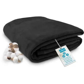 ZOLLNER Kuscheldecke flauschig in 150x200 cm - weiche und langlebige Sofadecke in schwarz - waschbar bis 40°C - Mischgewebe - mit elegantem Einfassband - Hotelqualität - Oeko Tex® Zertifiziert