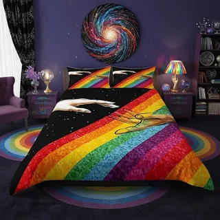 Regenbogen Pride Bettbezug Set S Größe, Bunte Hand gezeichnete Bettwäsche Set Träumende Sternenhimmel Trost Cover für Teens Mädchen Jungen Paar Romantische Liebe Quilt Cover,1 Kissenbezug