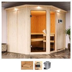 Bild Sauna »Frigga 3«, (Set), 9-kW-Bio-Ofen mit externer Steuerung beige