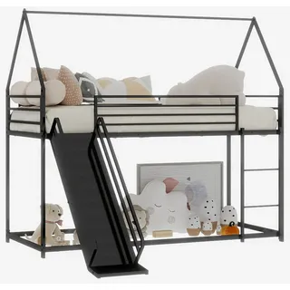 Stilvora Etagenbett in Schwarz Kinderbett mit Rutsche und Leiter im Hausbett-Design , Holzwerkstoff , 90x190 cm , Babymöbel & Kindermöbel, Kinderzimmer & Jugendzimmer, Stockbetten