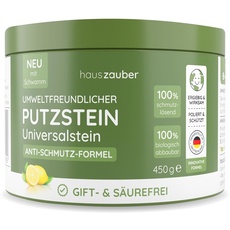 hauszauber® - Universalstein 450 g [ÖKO-POWER] - Grüner Putzstein - Reinigungsstein mit Limettenduft - Weißer Stein + gratis Schwamm