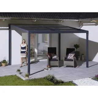 Anbaupavillon KONIFERA "Pergola Anguilla", grau (anthrazit, braun), B/H/T: 392cm x 305cm, Pavillons, Anbaupavillon, Schiebedach, in 292 cm und 392 cm Breite, Höhe: 208 bis 262 cm, Alu