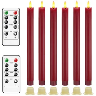 AnnSpa LED Kerzen Batteriebetriebene mit Fernbedienung, 6 Stück Mit Langem Stab Dochtlose Stumpenkerzen Heimdekoration Lange Stabkerzenlichter Konisch Kerzenhalter Rot [Energieklasse G]