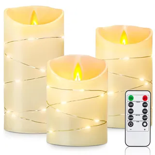 Yinuo Mirror Led Kerzen mit Timerfunktion, Flackernde Flamme, Led Kerzen mit Fernbedienung, Bad Deko, Wohnzimmer, Tischdeko , Größe 10/12,5/15cm Hoch, 7,5 cm Durchmesser...