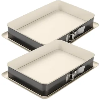 Dr. Oetker 9331050 Kuchenform, rechteckig, mit Scharnier, Springform, Lasagneform, rechteckig, Scharnierform, Stahl, Keramik, 38 x 25 x 7 cm, 2 Stück