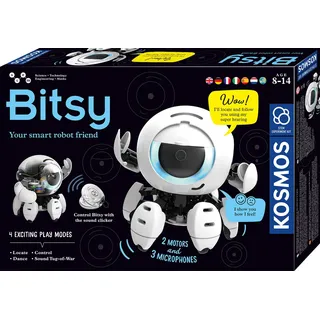 Kosmos Bitsy - Dein cleverer Robo-Freund, Roboter für Kinder | Steuere Bitsy mit Sound-Klicker, Spielzeug für Kinder, Experimentierkasten ab 8-12 Jahre, mehrsprachige Anleitung