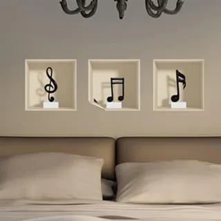 3D-Aufkleber | Wandaufkleber selbstklebend 3D-Effekt Musiknoten – Wandaufkleber Schlafzimmer Erwachsene – Wandaufkleber 3D – Wanddekoration Wohnzimmer – Wandaufkleber Trompe l'oeil | 40 x 120 cm